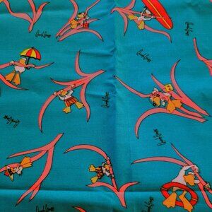 Vintage Silly Tropical Ducks On Teal Blue Background Fabric 1 Yard By 58" Wide